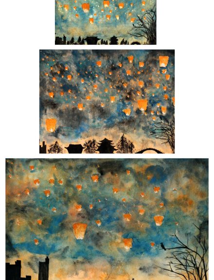 Student artwork of lantern-lit nights