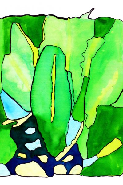 Untitled Student artwork of watercolour green leaves