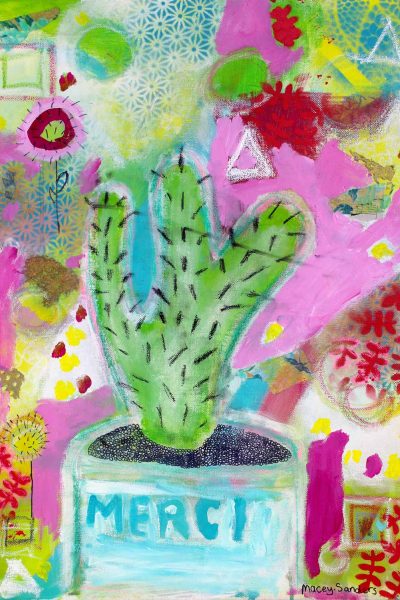 Student artwork of a cactus in a pot