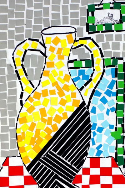 Student artwork of mosaic vase still life