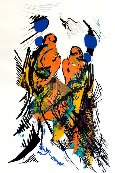Student artwork of two birds