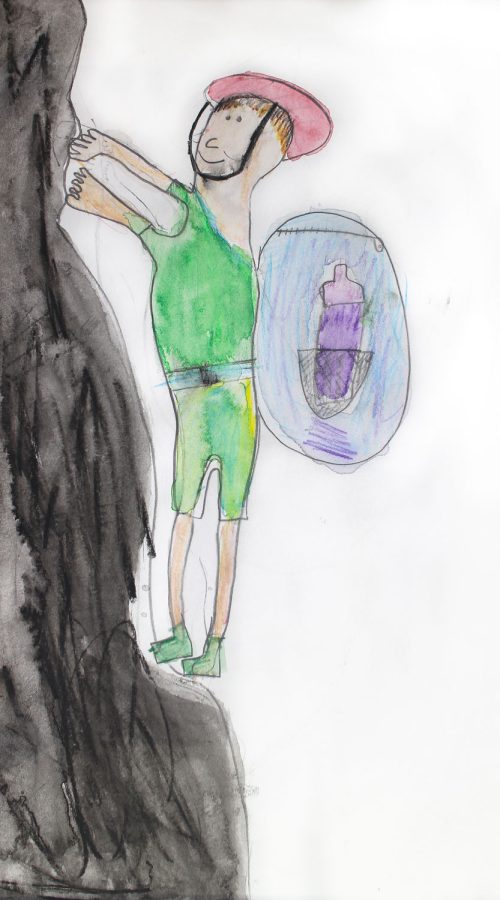 Student artwork of a person rock climbing