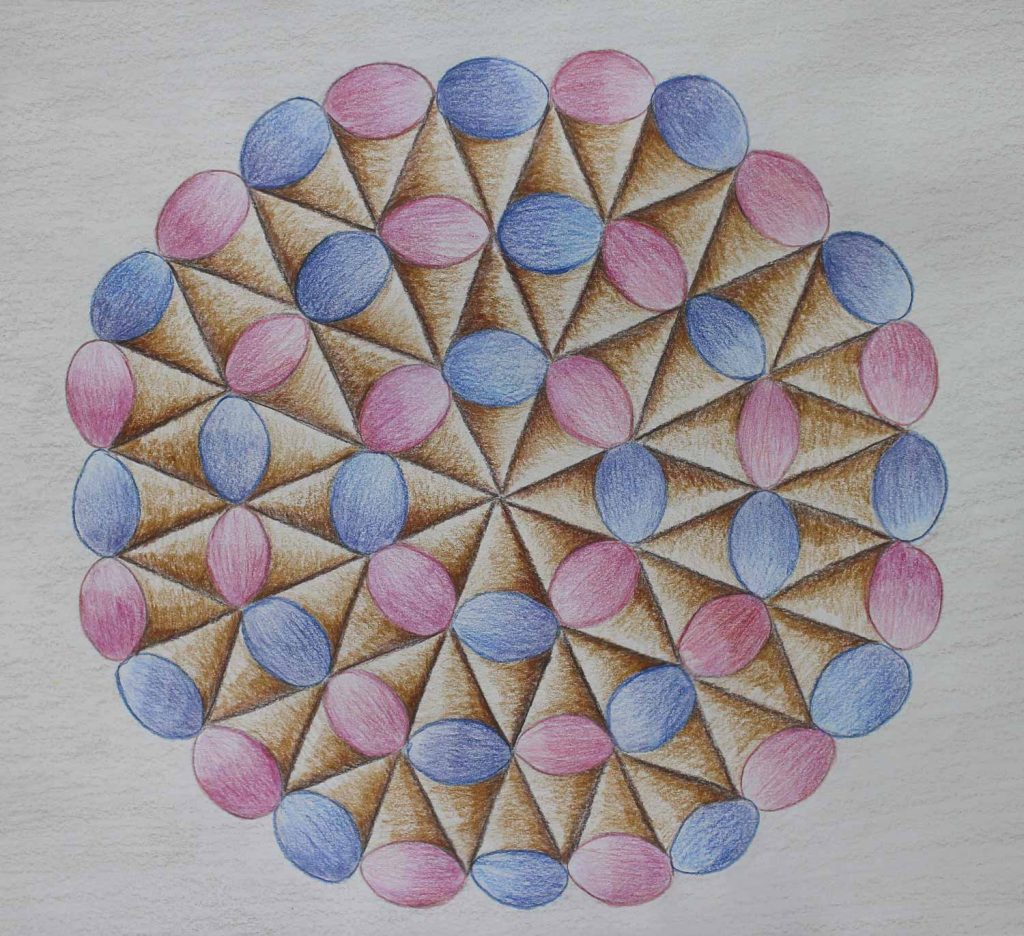 Student artwork of a geometric circle of ice cream cones