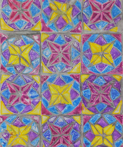 Student artwork of a colourful tessellation pattern