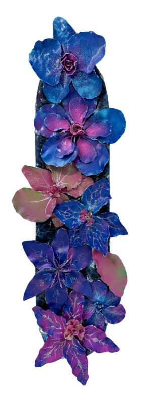 Student artwork of a skateboard deck with 3D flowers