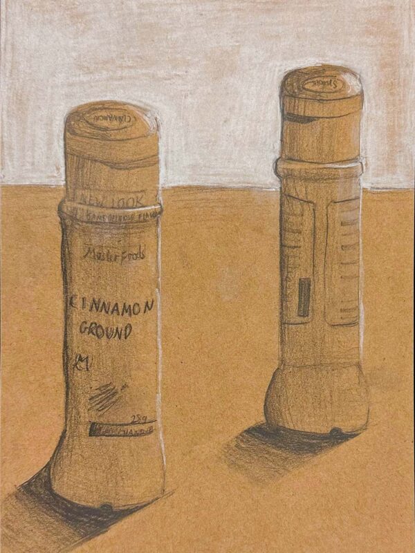 Student artwork of a spice jar tonal study
