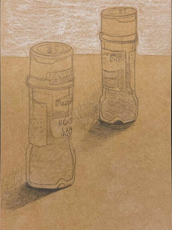 Roast Lamb Spice, Tonal Study Student artwork of a spice jar tonal study