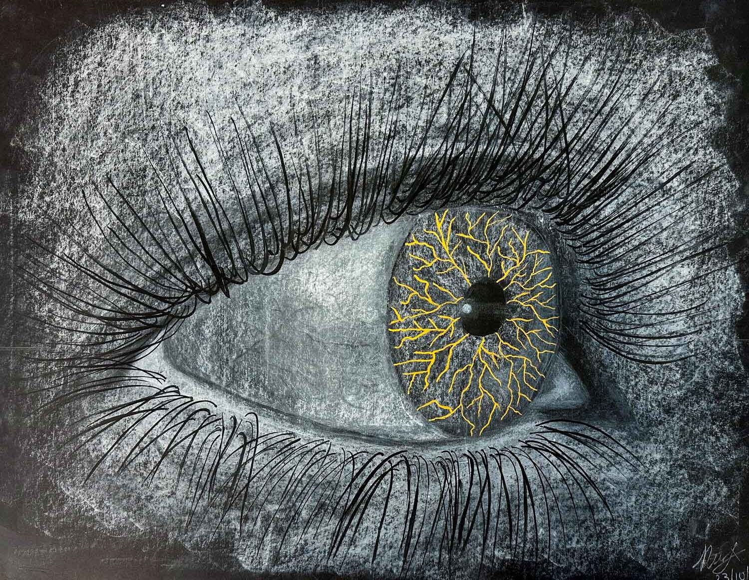 The Alchemist's Eye (Transformative Repair) Student artwork of a kintsugi eye