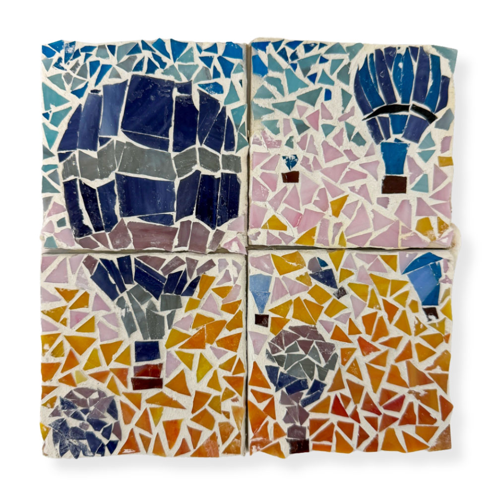 Student artwork of a mosaic hot air balloon
