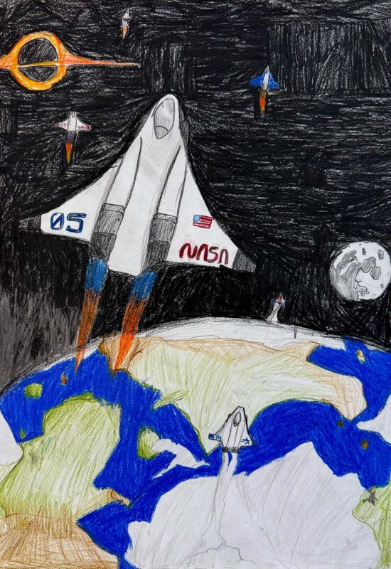 Student artwork of a spaceship