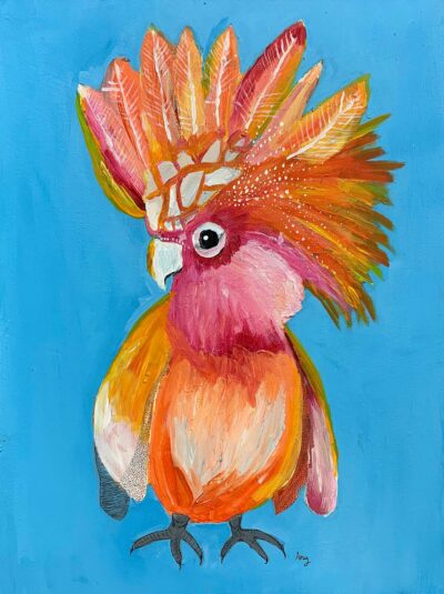 Acrylic on canvas by Amy Cattell, Year 11 Student artwork of a galah