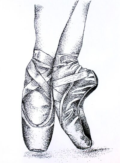 Marker on paper by Amy Cattell, Year 11 Student artwork of ballet shoes