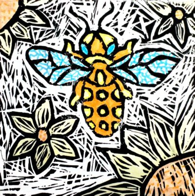 Print on paper by Ailish Duro, Year 10 Student artwork of a bee