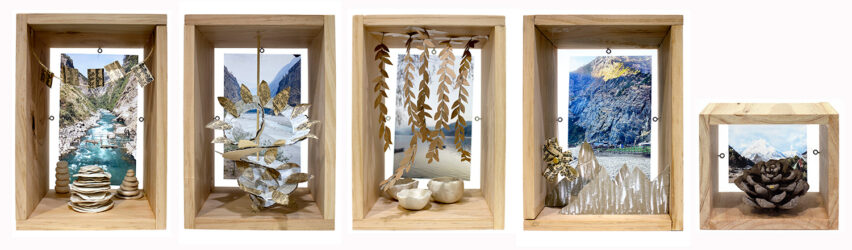 Mixed media boxes by Usha Chalk, Year 12 Student artwork of dioramas