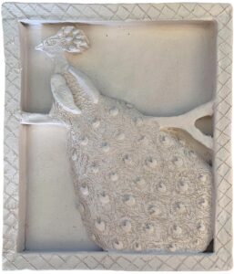 Unglazed clay by Molly Fraser, Year 7 Student artwork of a peacock