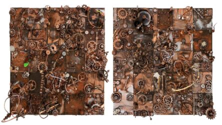 Mixed media on board, by Cohort Collection Group Work, Year 4 Student artwork of a steampunk collage