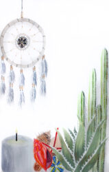 Gouache on paper by Evie Giddings, Year 10 Student artwork of a still life with a dreamcatcher