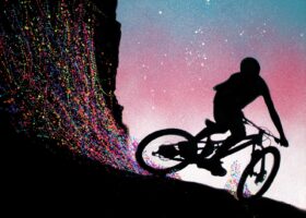 Acrylic paint on digital print by Jarvis Harrop, Year 11 Student artwork of a BMX rider