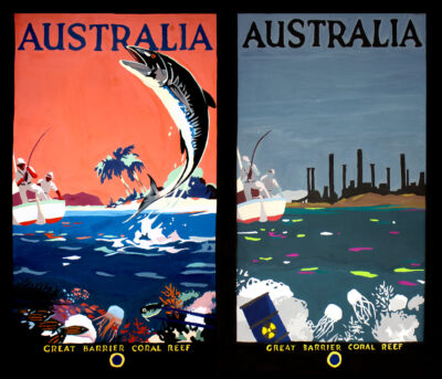 Gouache and posca on paper by Hannah Di Stefano, Year 10 Student artwork of two Australias