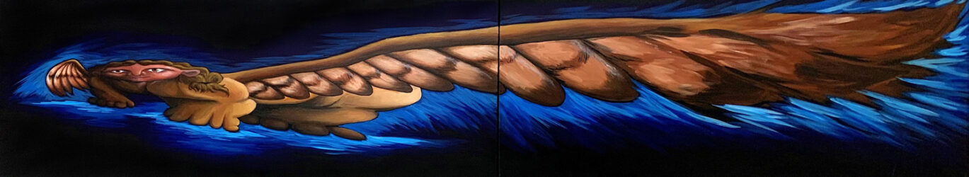 Acrylic on canvas with mirror by Elizabeth Stewart, Year 12 Student artwork of a sphinx