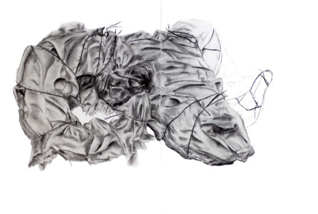 Charcoal on paper by Boud Yoswichai, Year 12 Student artwork of an object bound in fabric