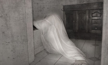 Silver gelatin photographic print by Ralph O'Donnell, Year 12 Student artwork of a figure covered in a sheet