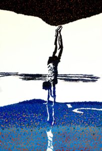 Acrylic on canvas by Genevieve Piercy, Year 11 Student artwork of a boy doing a handstand