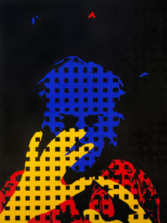 Oil on canvas by Ari Fleming, Year 12 Student artwork of a portrait in grid