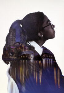 Digital montage on paper, Year 8 Student artwork of multicultural portrait series
