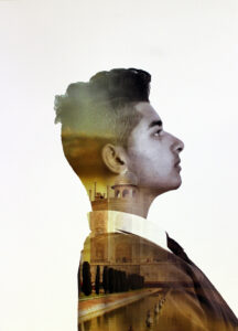 Digital montage on paper, by Aaditya Saini, Year 8 Student artwork of multicultural portrait series