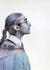 Digital montage on paper by Ashmeet Momi, Year 8 Student artwork of multicultural portrait series