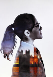 Digital montage on paper by Tammano Zavqieva, Year 8 Student artwork of multicultural portrait series