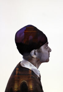 Digital montage on paper by Jaskirat Sidhu, Year 8 Student artwork of multicultural portrait series