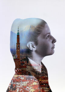 Digital montage on paper by Emily Paton, Year 8 Student artwork of multicultural portrait series