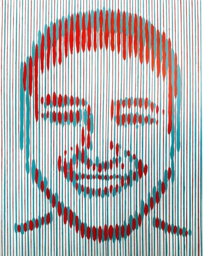 Acrylic on canvas, with 3D glasses by Holly Orchard, Year 11 Student artwork of a 3D portrait