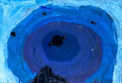 Mixed media on paper, by Charlotte Wilson, Year 5 Student artwork of a galaxy