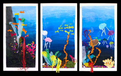 Mixed media on board, Group Project Student artwork of marine life