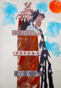 Collage on paper, by Ashwin Krishnan Student artwork of Rapunzel in her tower