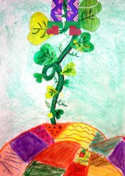 Mixed media on paper by Katerina Emmanuel Student artwork of Jack and the Beanstalk