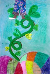 Mixed Media on Paper by Shelley Zeilke Student artwork of Jack and the beanstalk