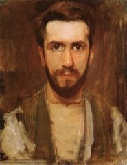 by Piet Mondrian, circa 1900. Oil on canvas.
Height: 50.8 cm Width: 39.4 cm
Part of The Phillips Collection Piet Mondrian painting Self Portrait