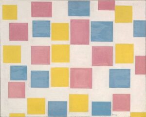 by Piet Mondrian, circa 1917. Oil on canvas.
Height: 48 cm Width: 60.5 cm
Part of the Museum Boijmans Van Beuningen collection Piet Mondrian painting Composition with Color Fields