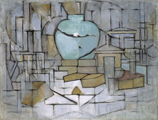 by Piet Mondrian, circa 1912. Oil on canvas.
Height: 91.5 cm Width: 120 cm
Part of the Solomon R. Guggenheim Museum collection Piet Mondrian painting Still Life with Gingerpot II