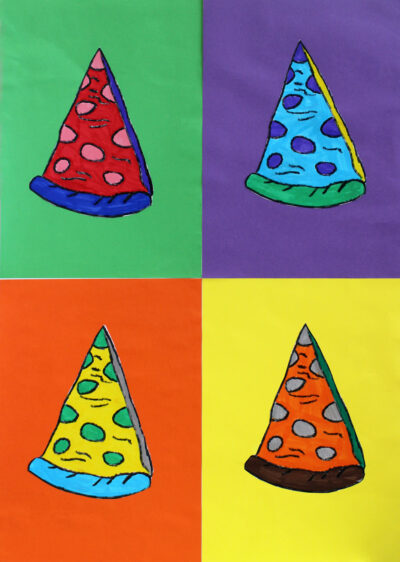 Student artwork of a pop art pizza