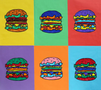 Student artwork of a pop art hamburgers