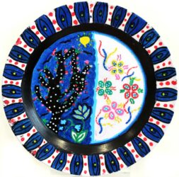 Student artwork of a plate with plants