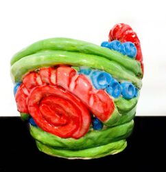 Student artwork of a green clay pot