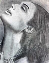 Student artwork of a portrait of Kate Moss