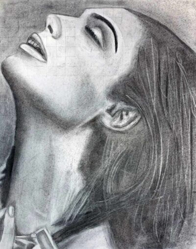 Student artwork of a portrait of Kate Moss