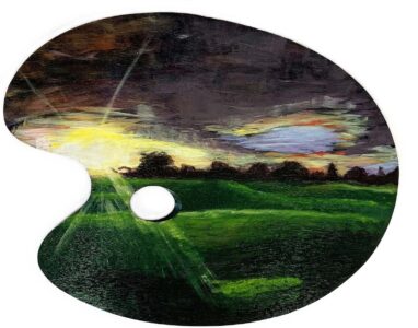 Student artwork of landscape on an artist’s palette
